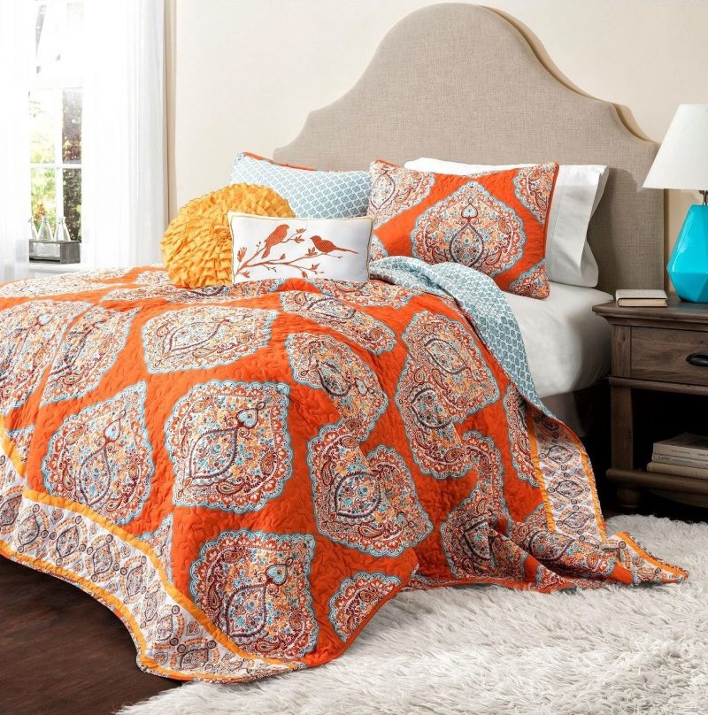 Best Bedding Ideas-Harley Quilt Tangerine 5 Piece Set by Lush Decor