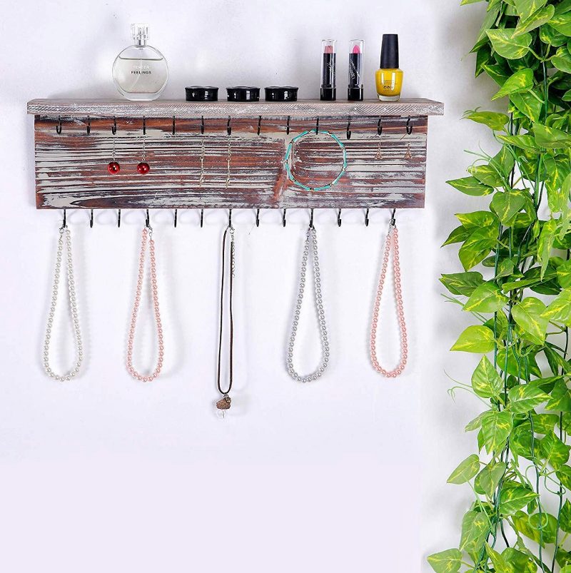 Best Wall Shelf Ideas-2-Tier Torched Wood Display Rack with Storage Shelf by MyGift