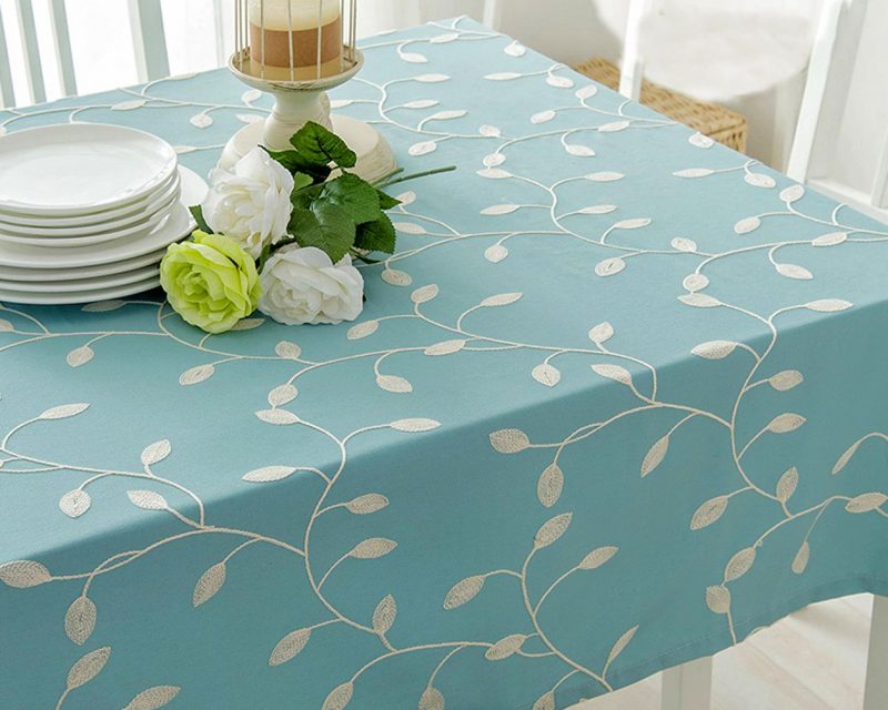 Best Tablecloth Ideas-Leaf Embroidered Table Cover by Tina’s